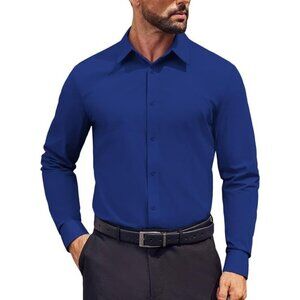 Coofandy Men Royal Blue Long Sleeve Formal Fit Business Button Down Shirts